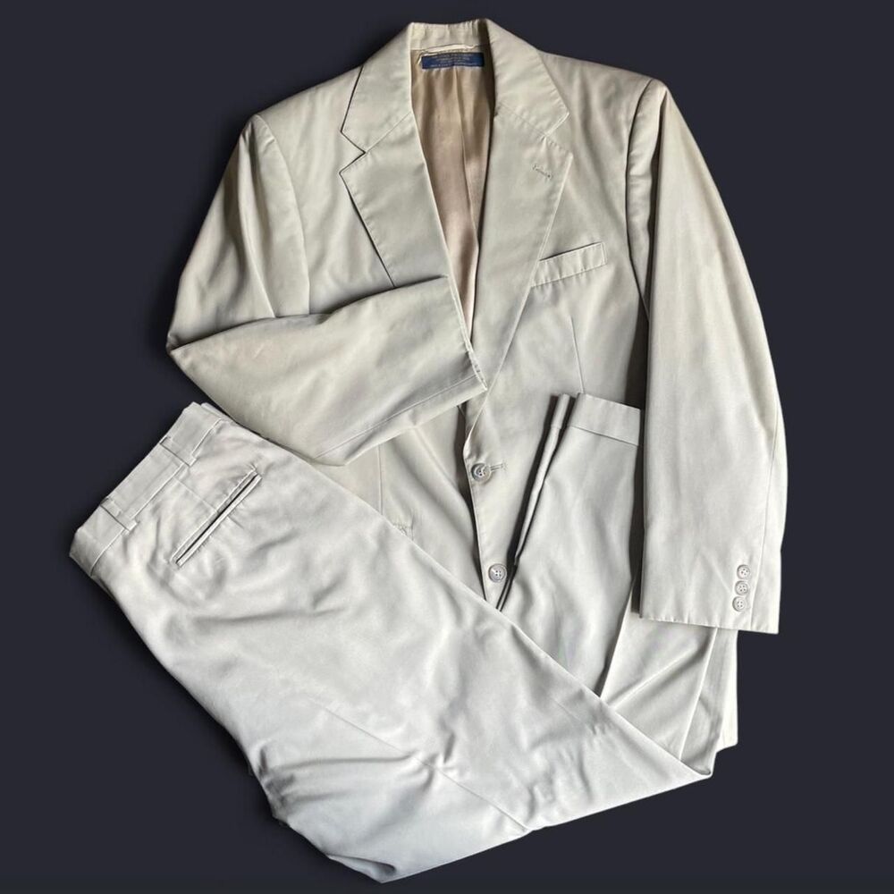 Vintage 90s Brooks Brothers 2 Piece Suit 40r / 34x28 pleated beige